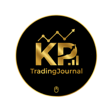 Logo von KP Trading Journal mit goldenen Buchstaben und einem Diagramm.